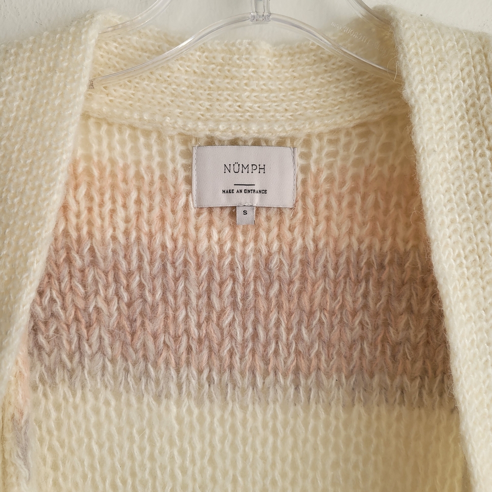 NUMPH by Anthropologie Cozy Cream Striped Open Cardigan Sweater - Picture 3 of 5